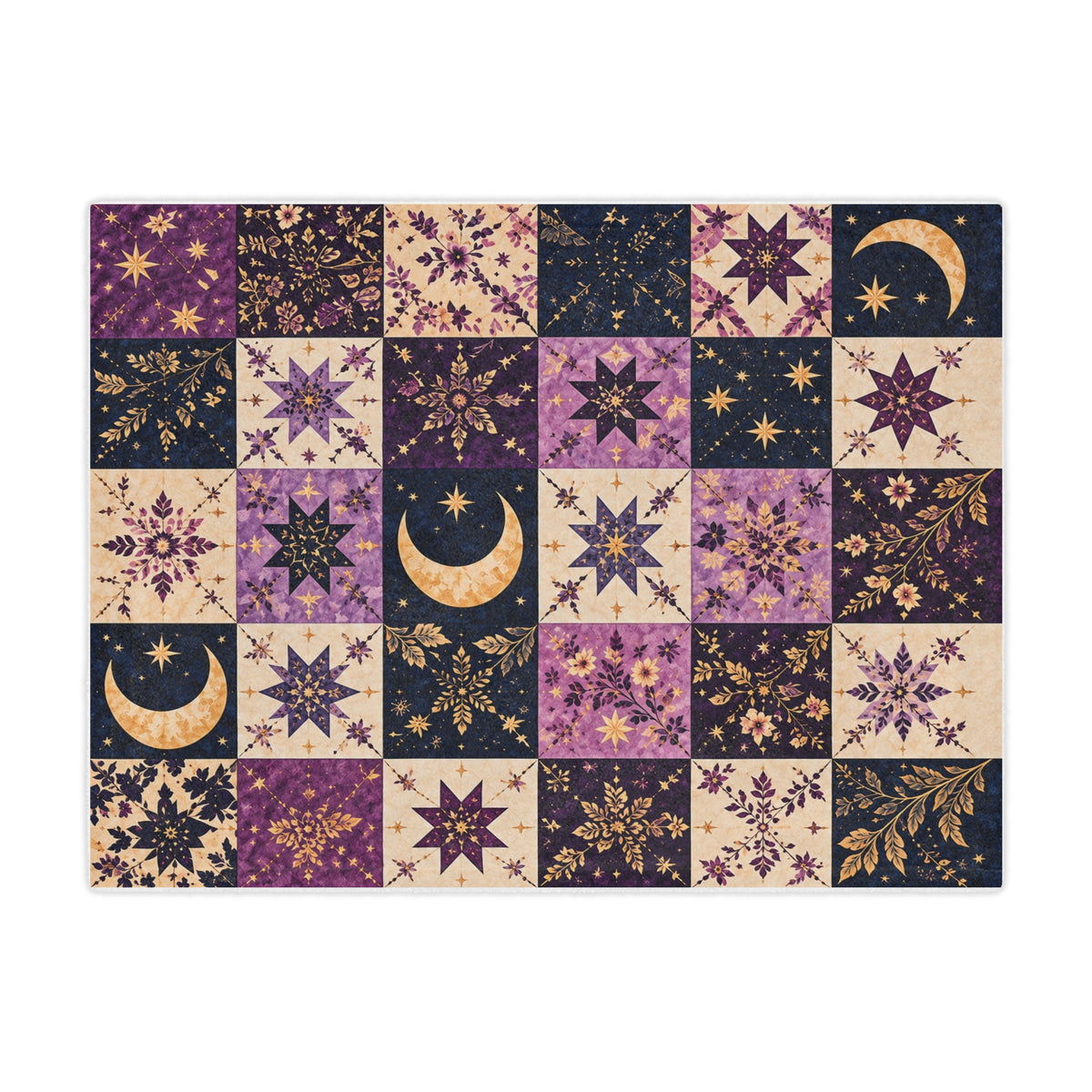 Starlit Dreams – Purple Celestial Patchwork Minky Blanket