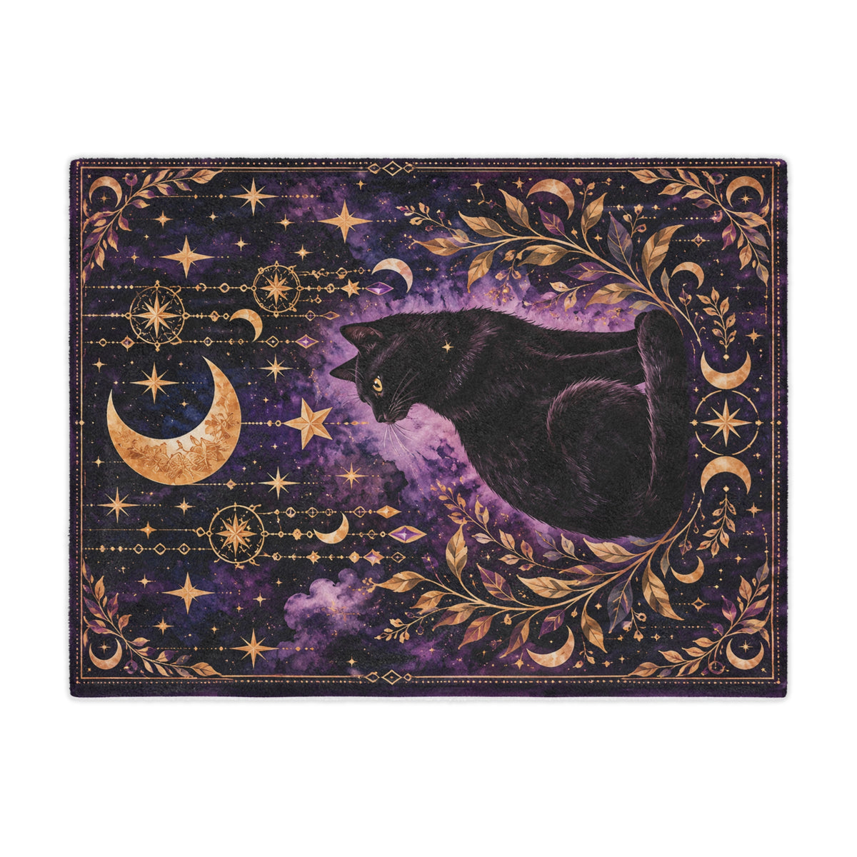 Midnight Moonlight – Mystical Black Cat & Celestial Minky Blanket