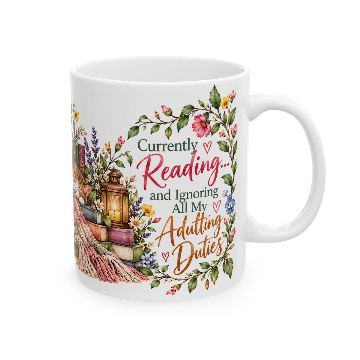 Cozy Book Lover Floral Ceramic Mug