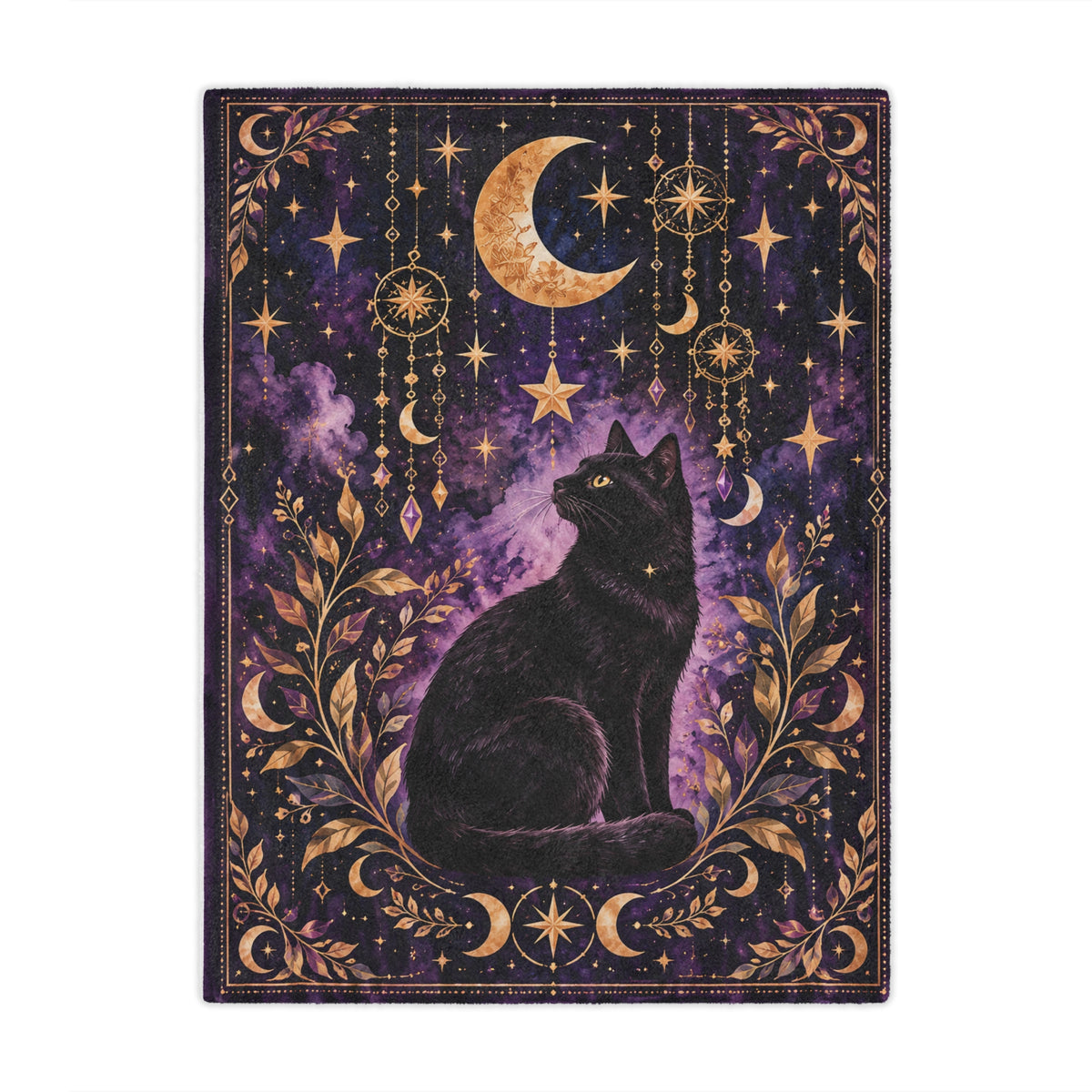 Midnight Moonlight – Mystical Black Cat & Celestial Minky Blanket