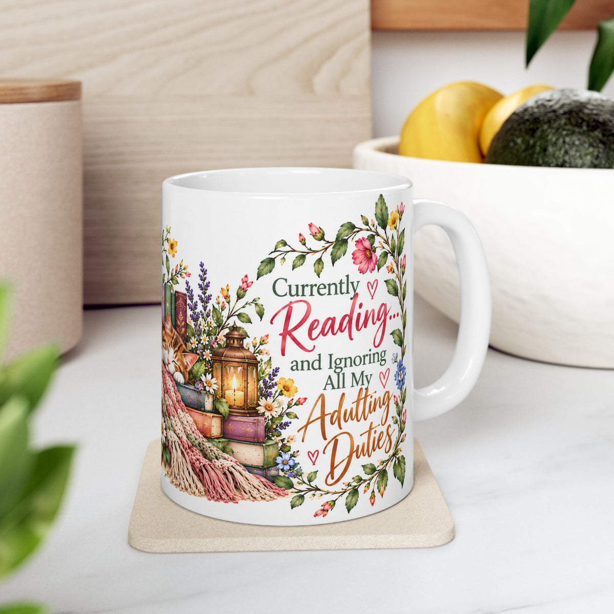 Cozy Book Lover Floral Ceramic Mug