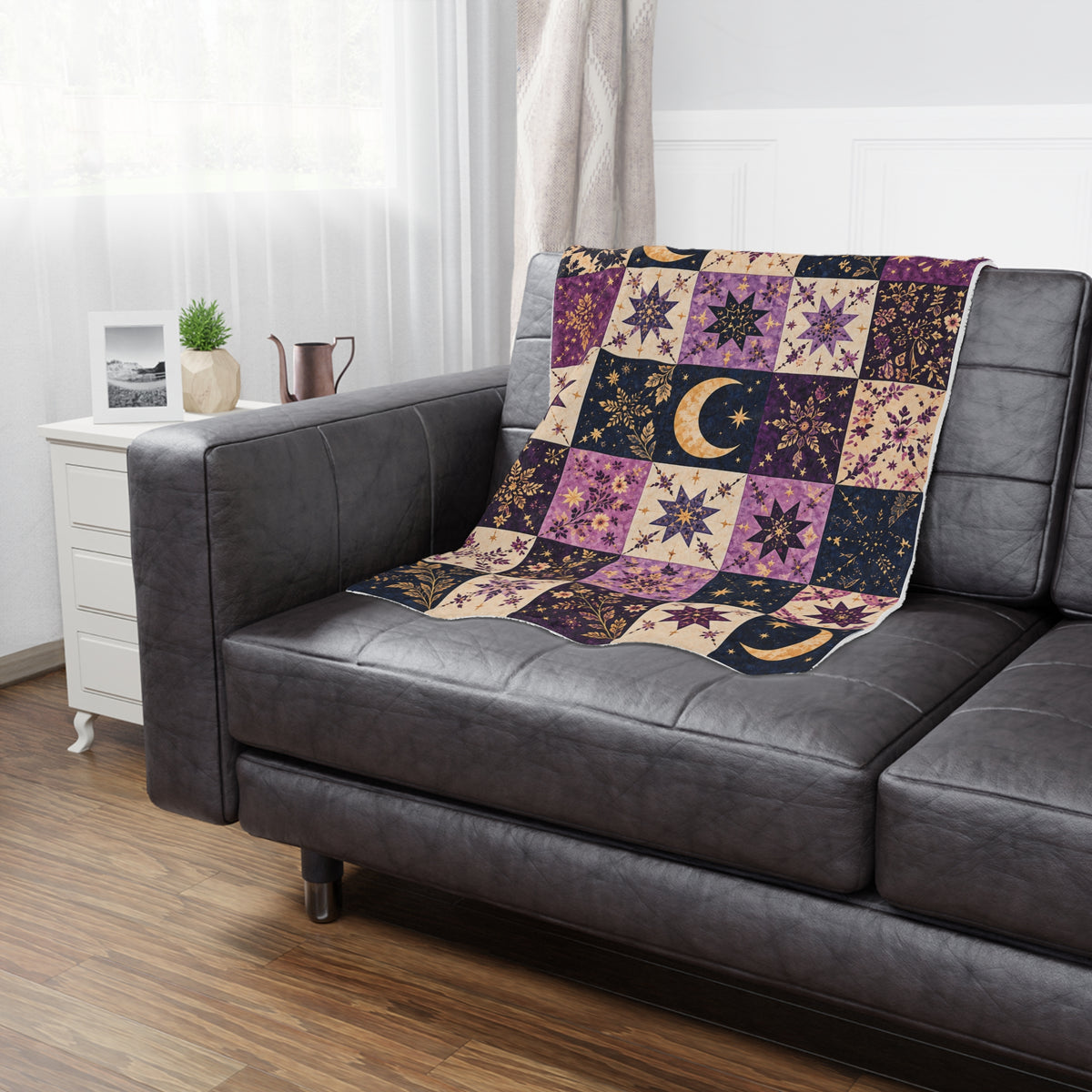 Starlit Dreams – Purple Celestial Patchwork Minky Blanket