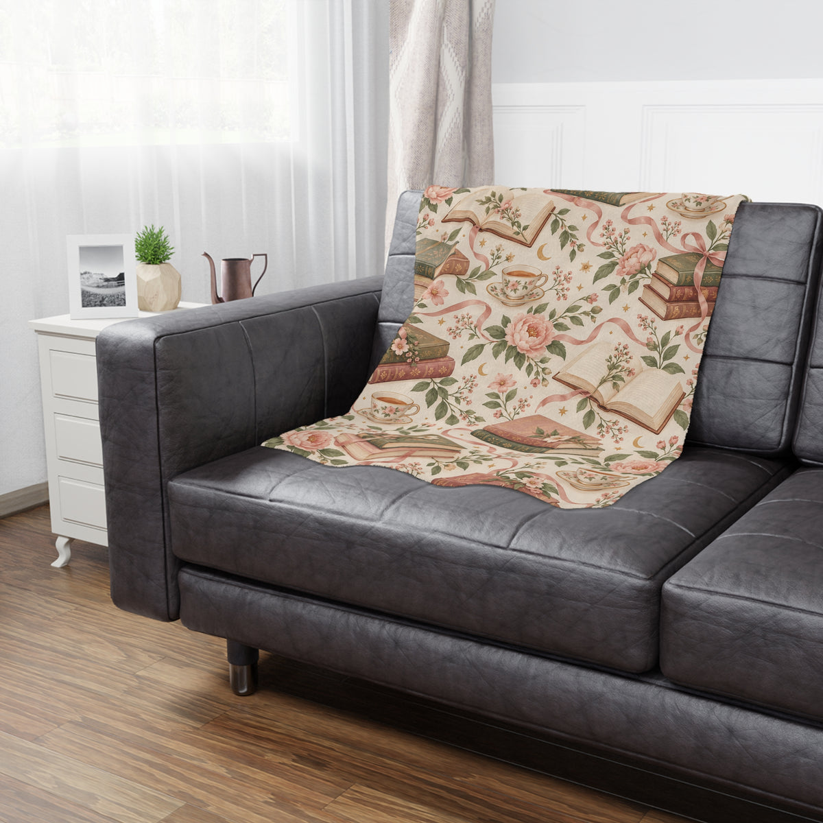 Blush & Bookmarks – Romantic Bookish Floral Minky Blanket
