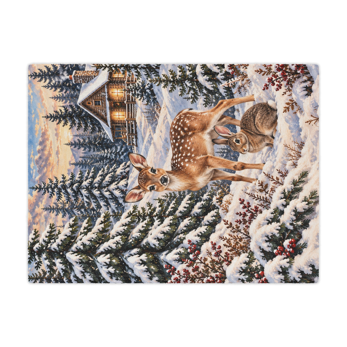 Winter Woodland Retreat – Cozy Deer & Rabbit Minky Blanket