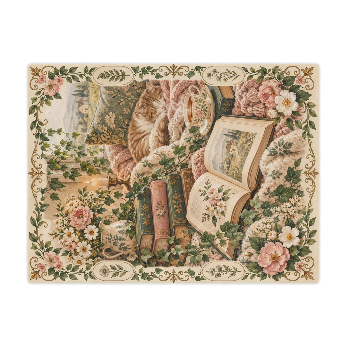 Whispers of the Cottage – Vintage Bookish Floral Minky Blanket