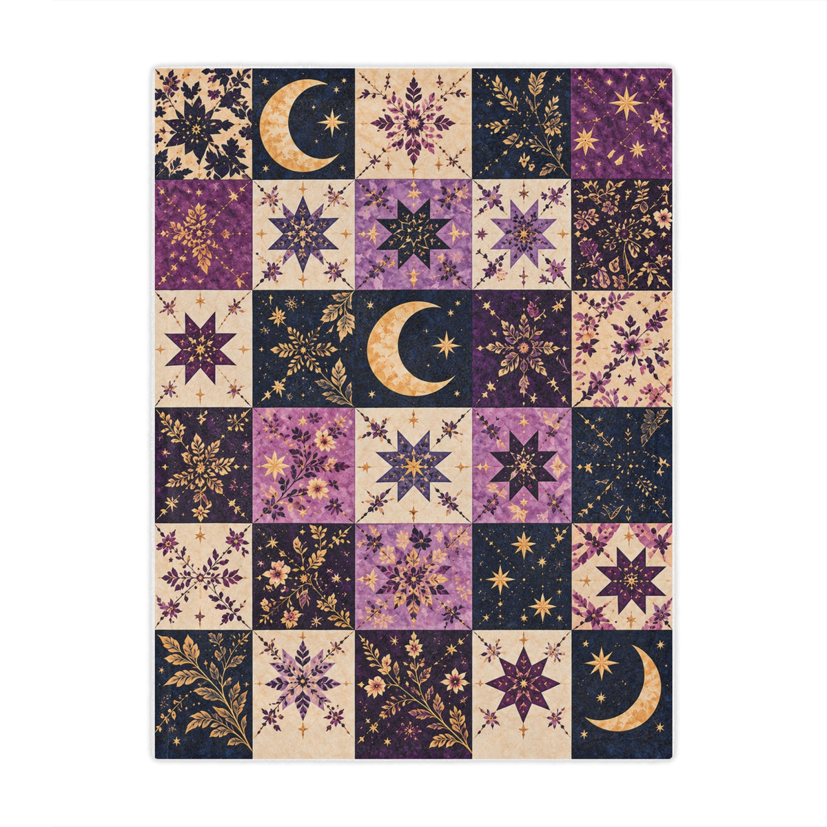 Starlit Dreams – Purple Celestial Patchwork Minky Blanket