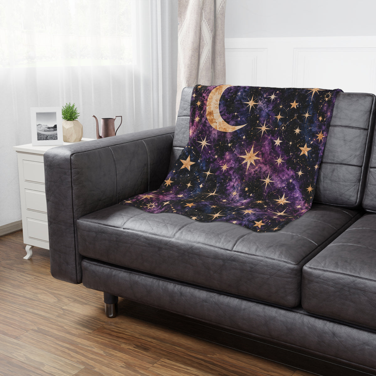 Heavenly Nights – Purple Celestial Moon & Stars Minky Blanket
