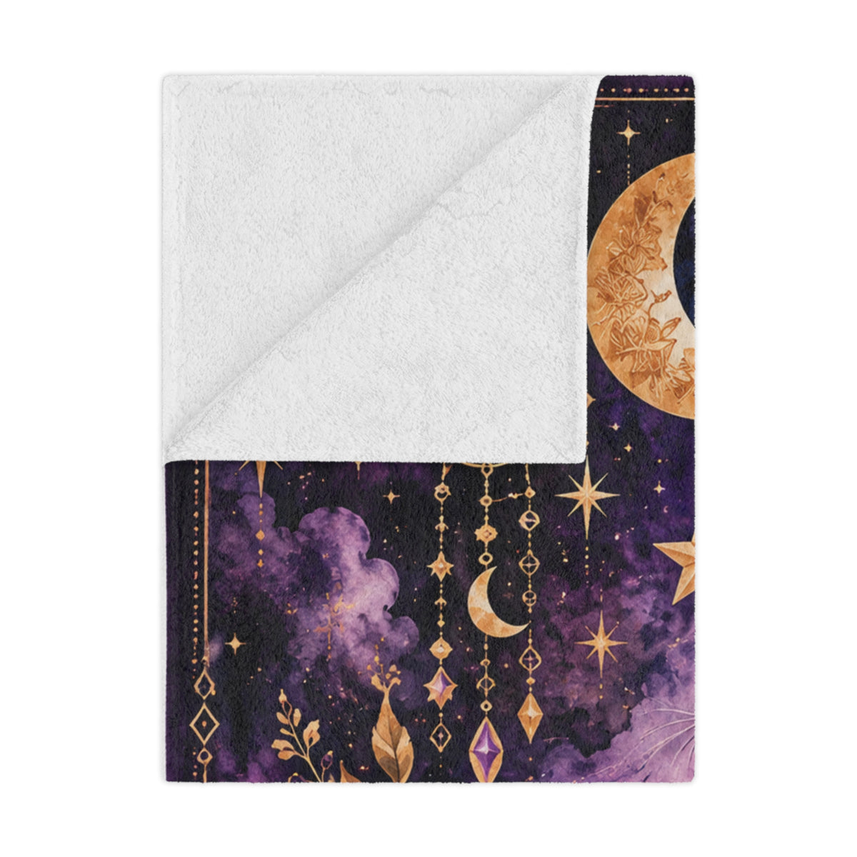 Midnight Moonlight – Mystical Black Cat & Celestial Minky Blanket