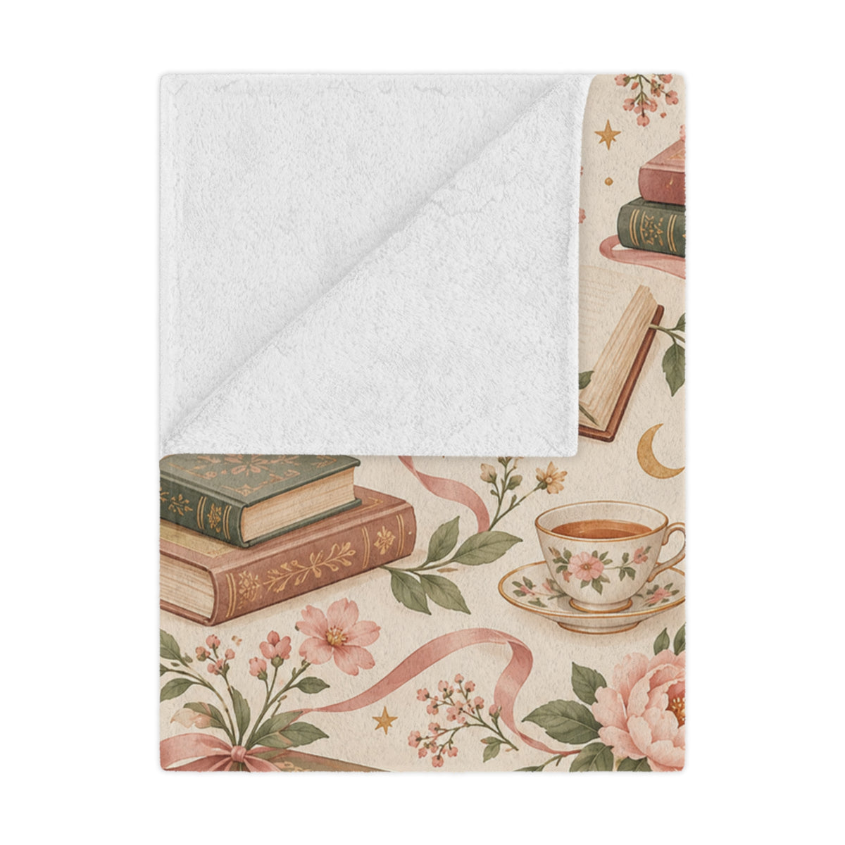 Blush & Bookmarks – Romantic Bookish Floral Minky Blanket