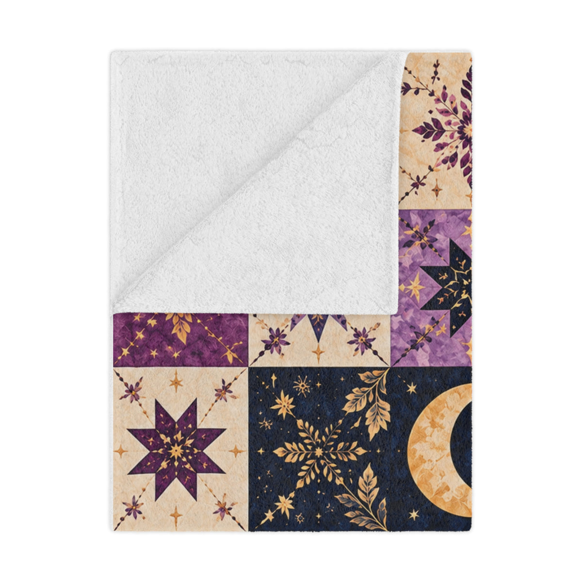 Starlit Dreams – Purple Celestial Patchwork Minky Blanket