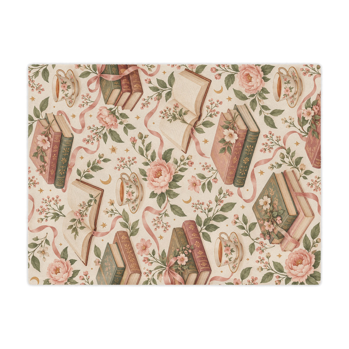 Blush & Bookmarks – Romantic Bookish Floral Minky Blanket