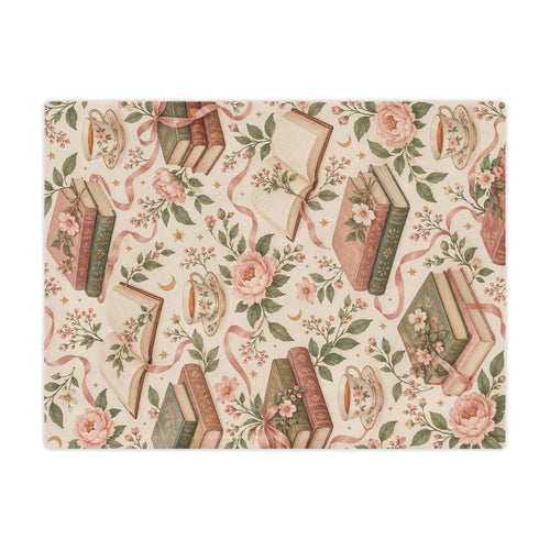 Blush & Bookmarks – Romantic Bookish Floral Minky Blanket