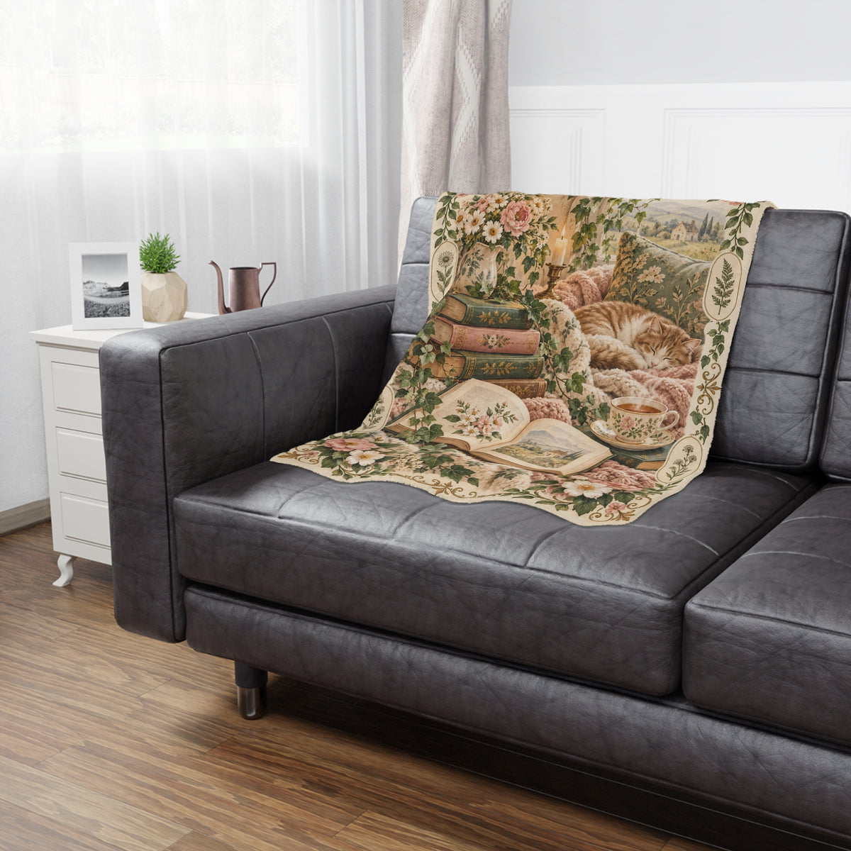 Whispers of the Cottage – Vintage Bookish Floral Minky Blanket