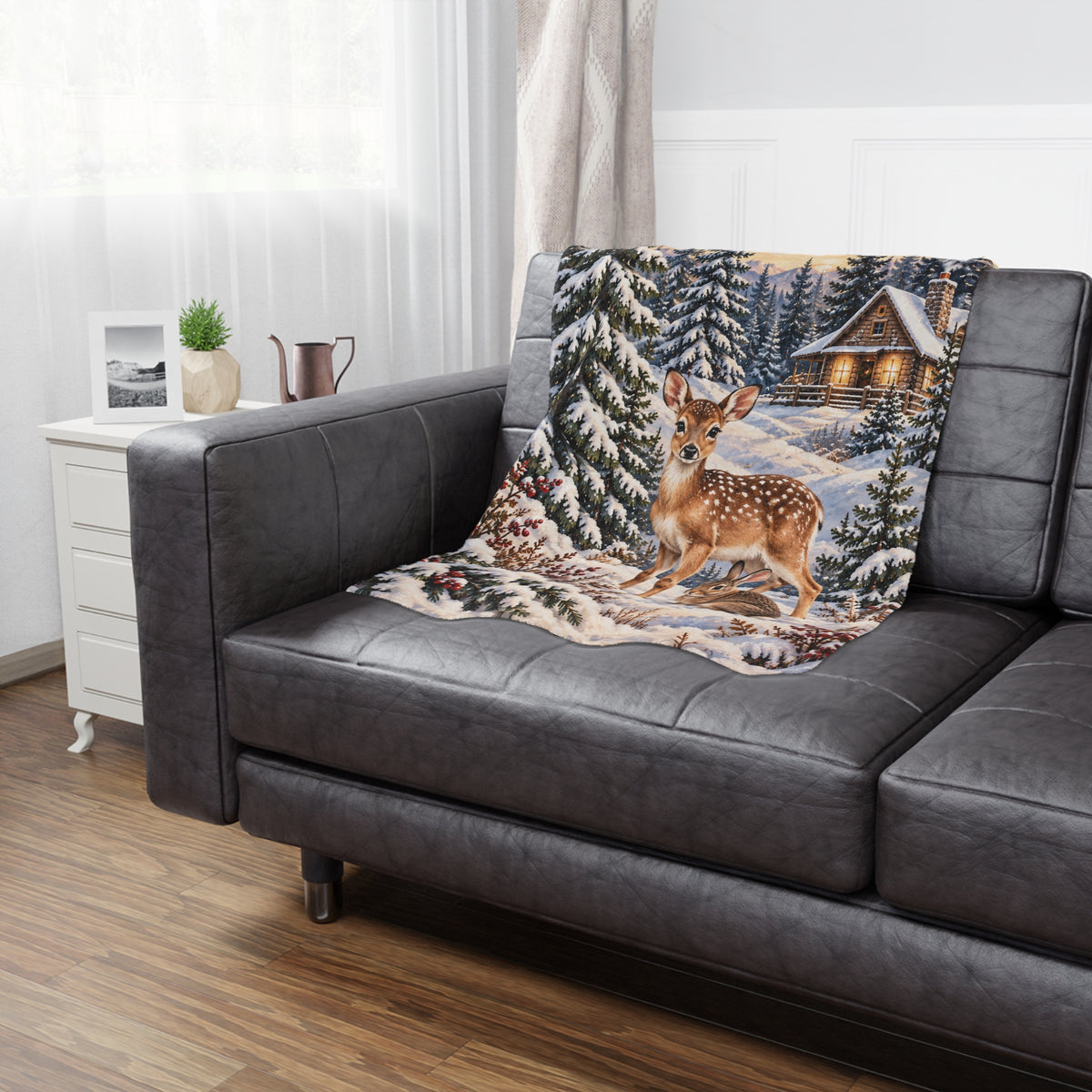 Winter Woodland Retreat – Cozy Deer & Rabbit Minky Blanket