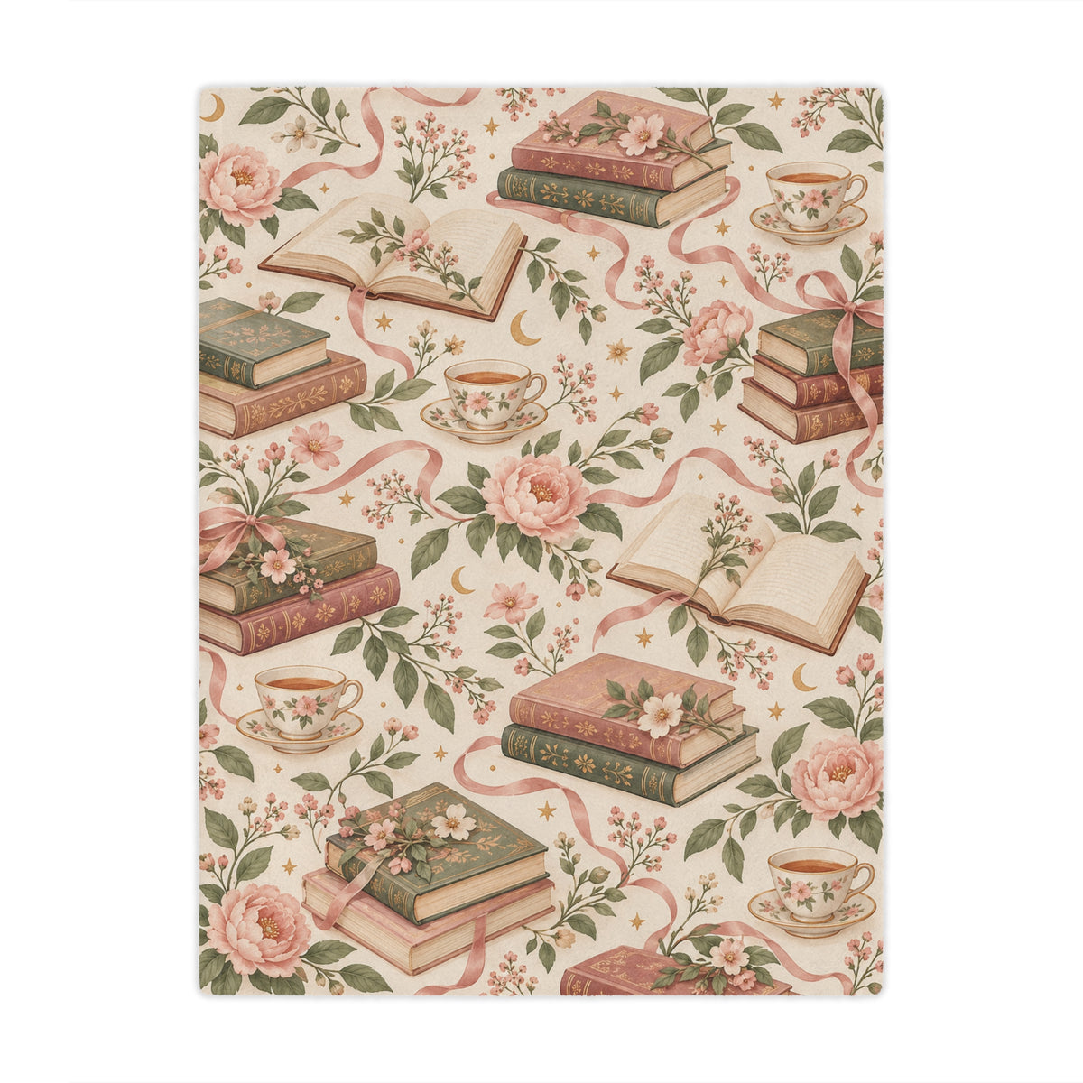 Blush & Bookmarks – Romantic Bookish Floral Minky Blanket